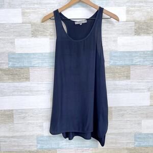 Lola & Sophie Longline Scoop Neck Silky Tank Top Navy Blue Womens Small
